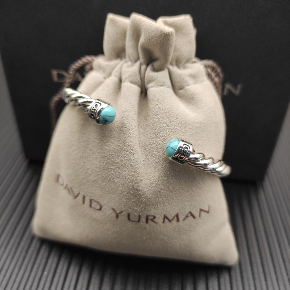 David Yurman 6mm Silver Turquoise Buttoned Cuff Bracelet - Picture 3 of 6